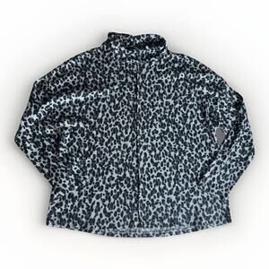 Vince Camuto Gray & Black Leopard Print Mock Neck Long Sleeve Top – Size L